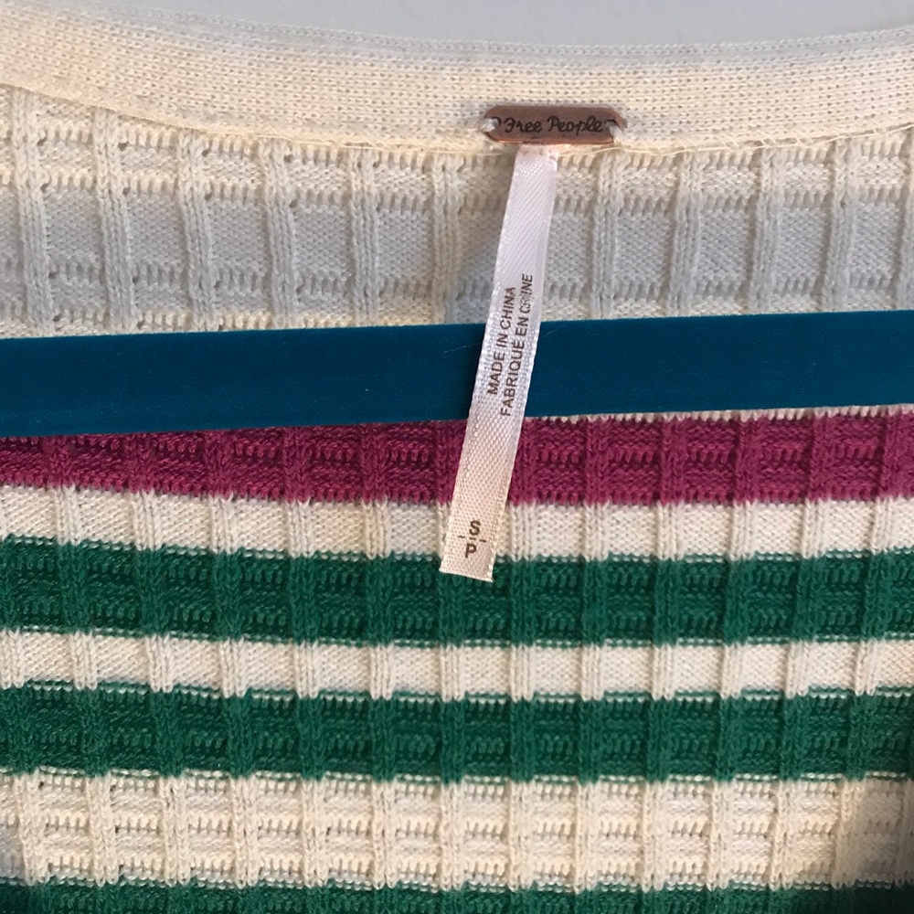 Free People Cream Waffle Knit Mini Dress with Green and Purple Stripes - Picture 2 of 5